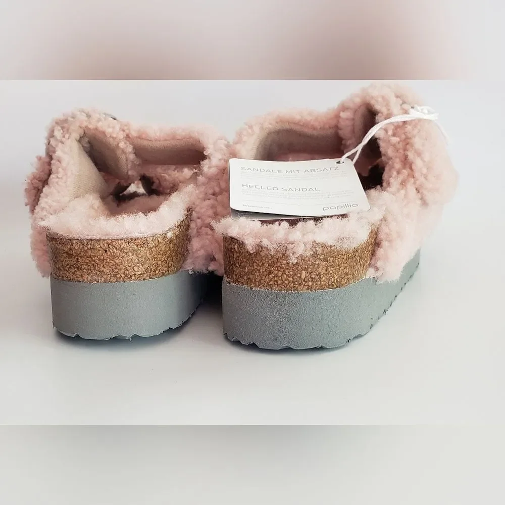 NWT Birkenstock Papillio Big Buckle Teddy Crystal Rose
